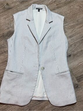 Express White Vest with Black Pinstripes Sleeveless Blazer